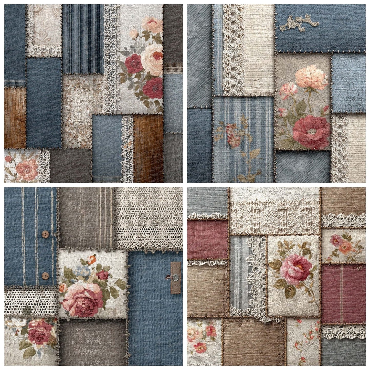 French Country Shabby Patchwork Fabric Digital Paper Pack (DDD001808)