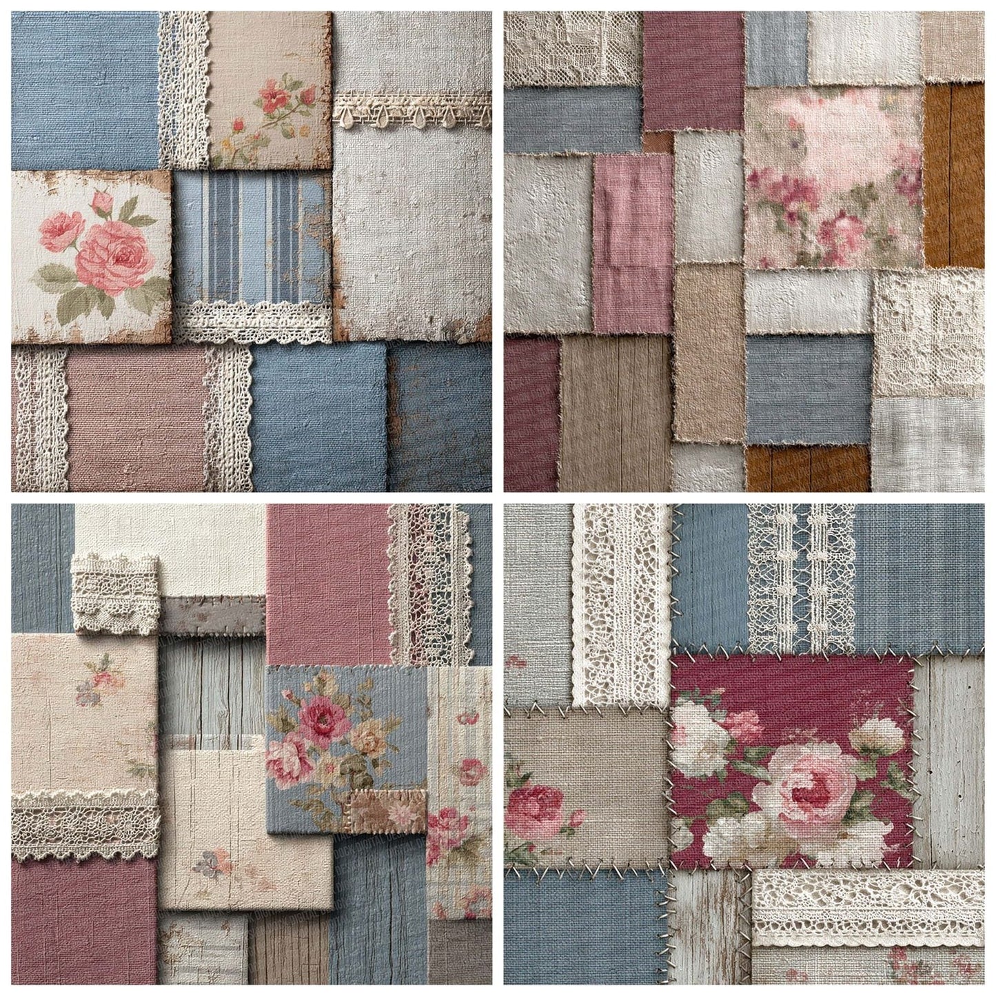 French Country Shabby Patchwork Fabric Digital Paper Pack (DDD001808)