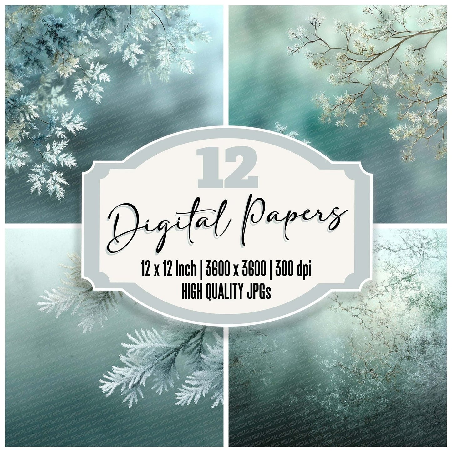 Frost Sage Winter Background Digital Paper Pack (DDD007652)