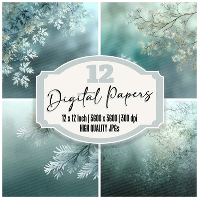 Frost Sage Winter Background Digital Paper Pack (DDD007652)