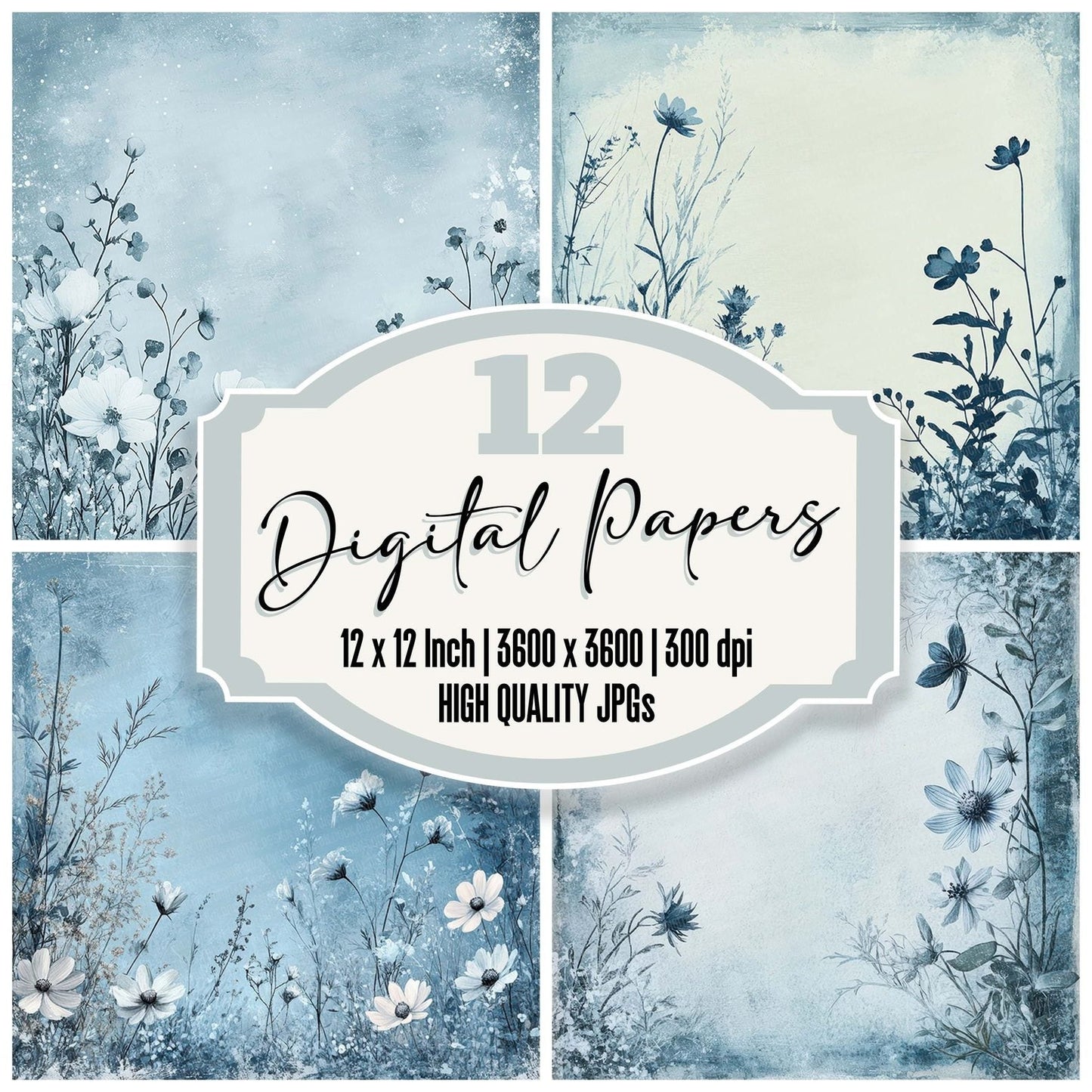 Frosted Ink Flower Digital Paper Pack (DDD001818)