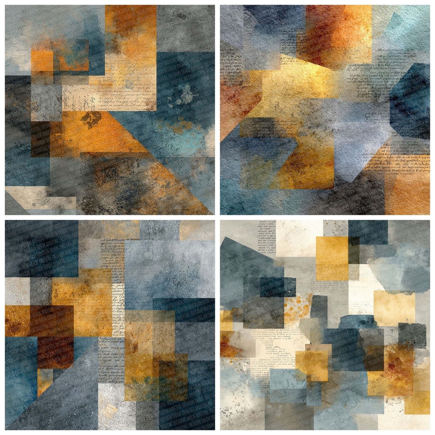 Geometric Cubist Art Layers Script Digital Paper Pack (DDD001840)