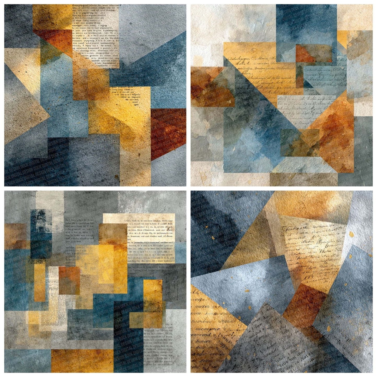 Geometric Cubist Art Layers Script Digital Paper Pack (DDD001840)