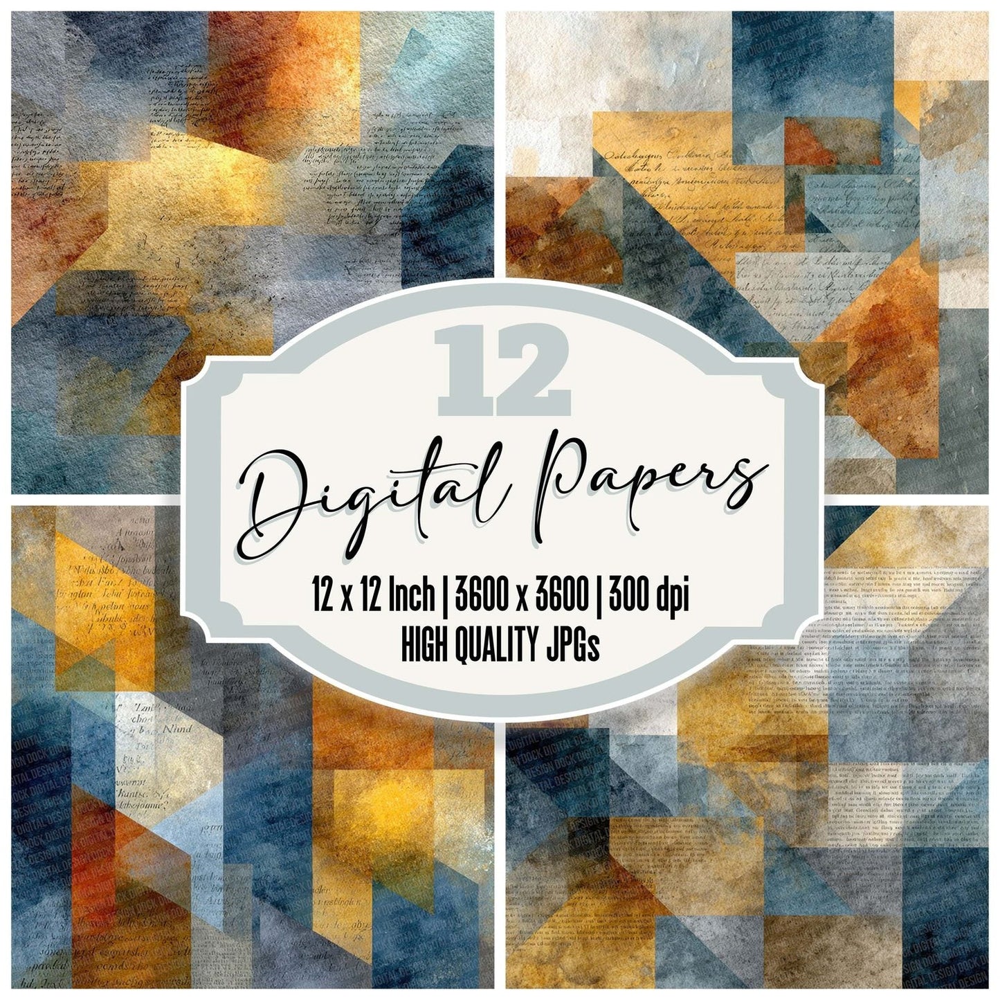 Geometric Cubist Art Layers Script Digital Paper Pack (DDD001840)