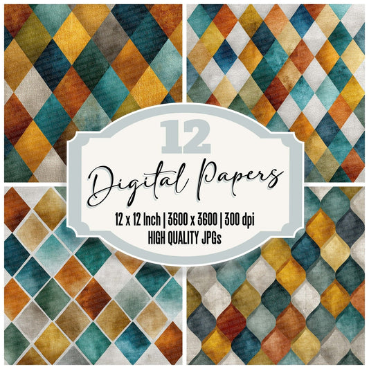 Geometric Mustard Linen Digital Paper Pack (DDD007653)