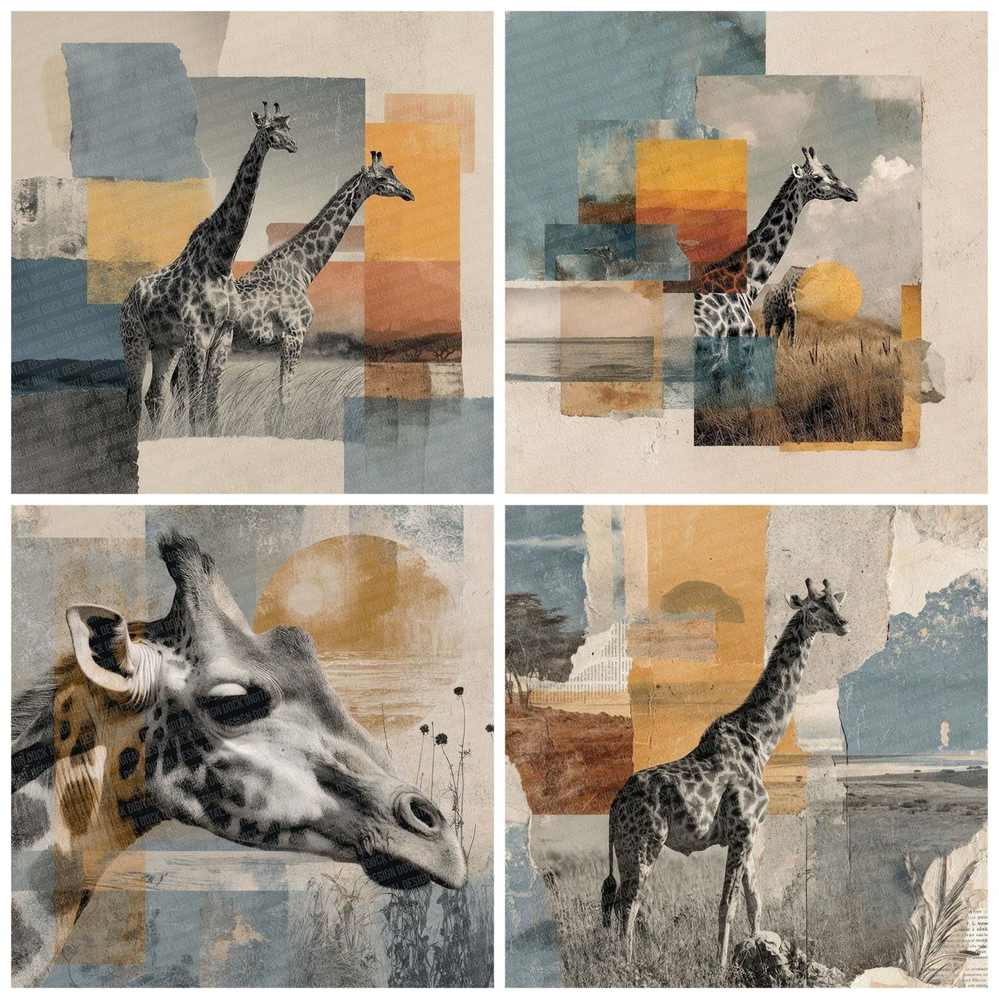 Giraffe Savannah Moodboard Digital Paper Pack (DDD001859)