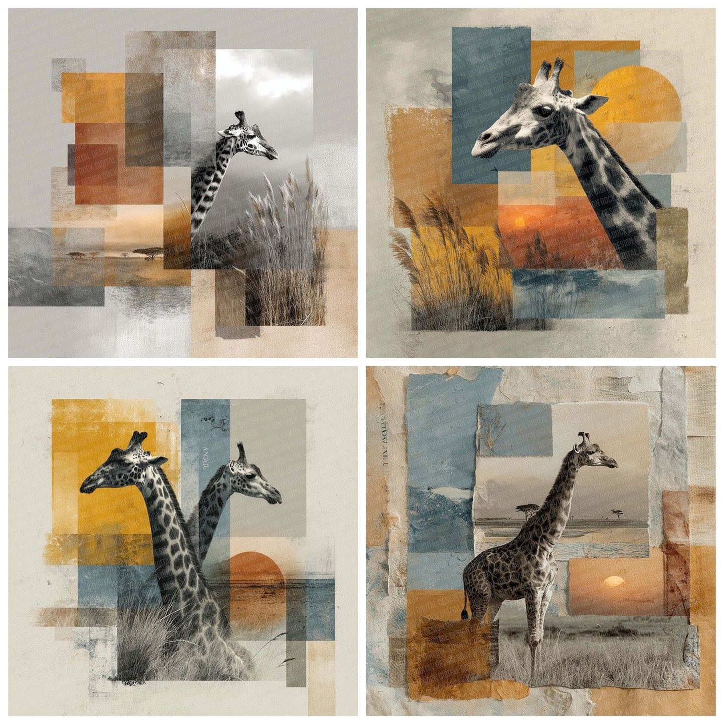 Giraffe Savannah Moodboard Digital Paper Pack (DDD001859)