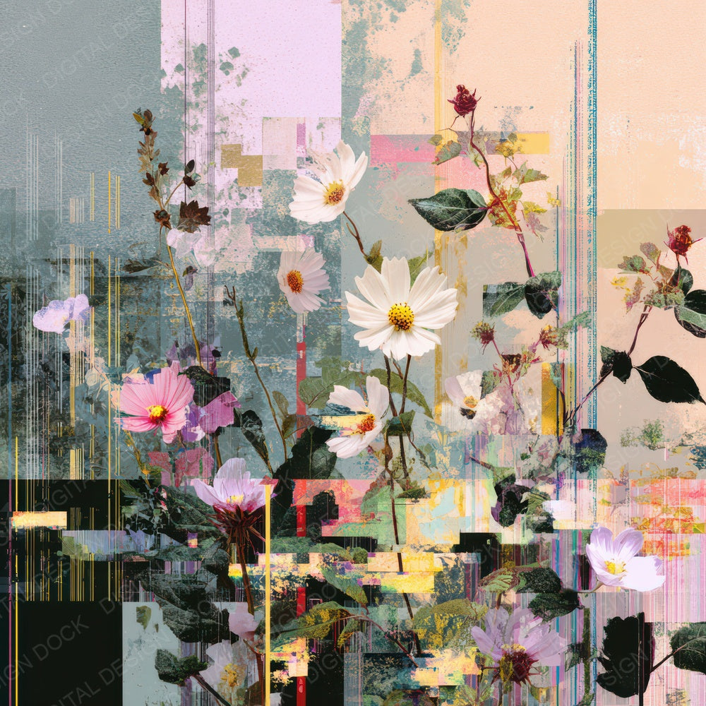 Glitch Botanical Texture Digital Paper Pack (DDD008777)
