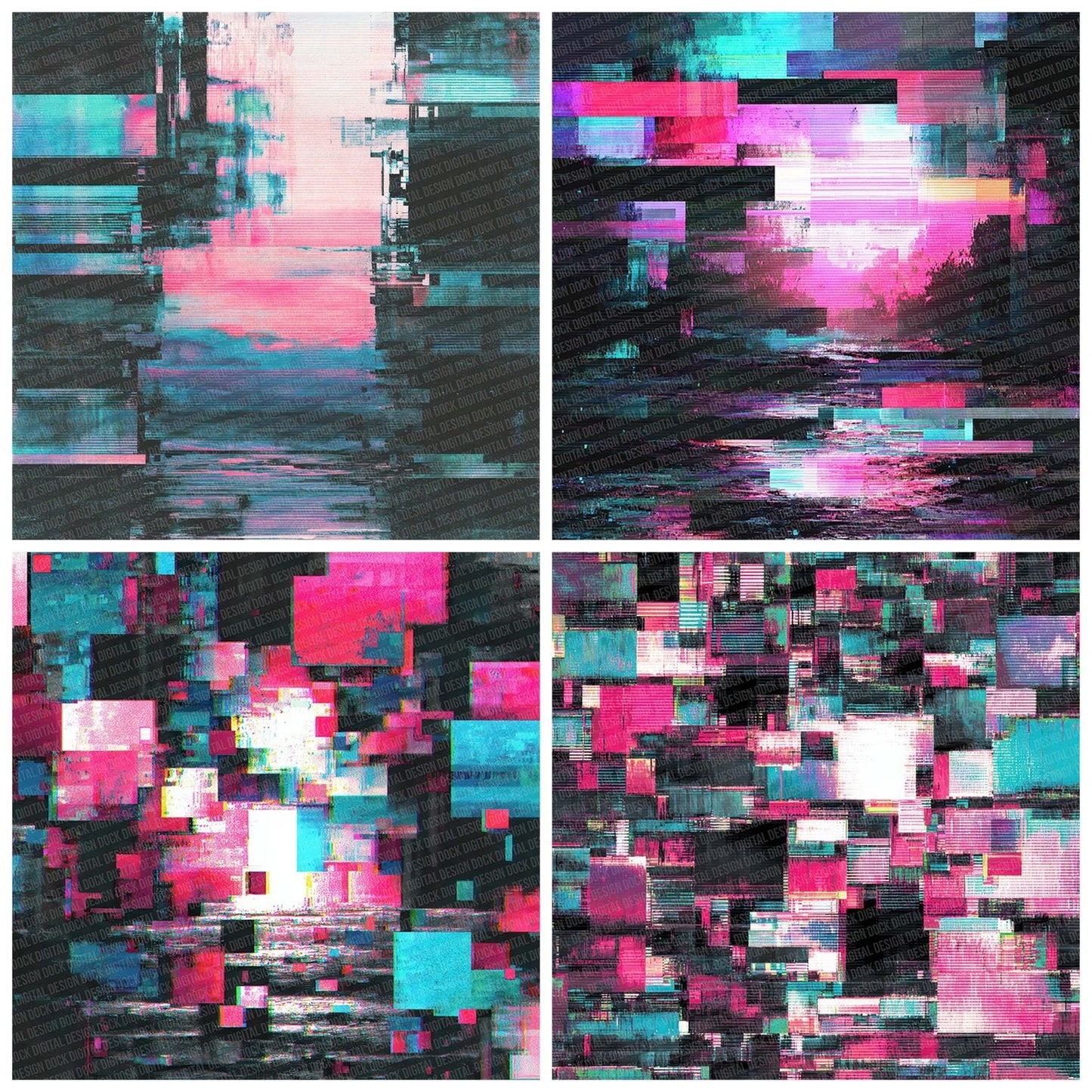 Glitch Pixel Haze Digital Paper Pack (DDD001875)
