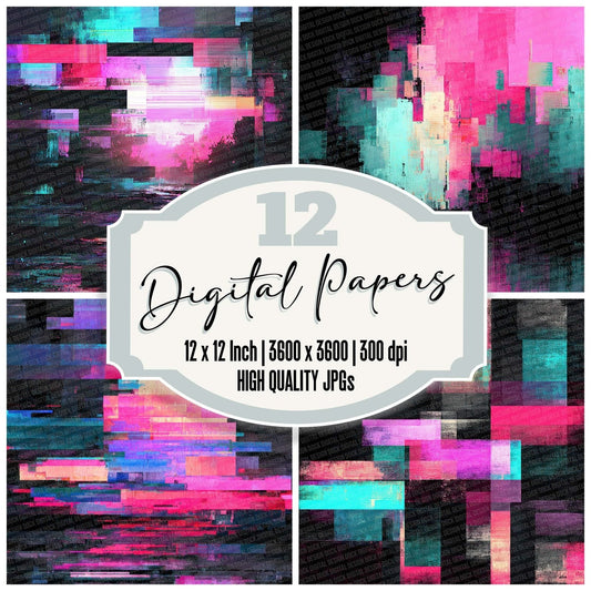Glitch Pixel Haze Digital Paper Pack (DDD001875)