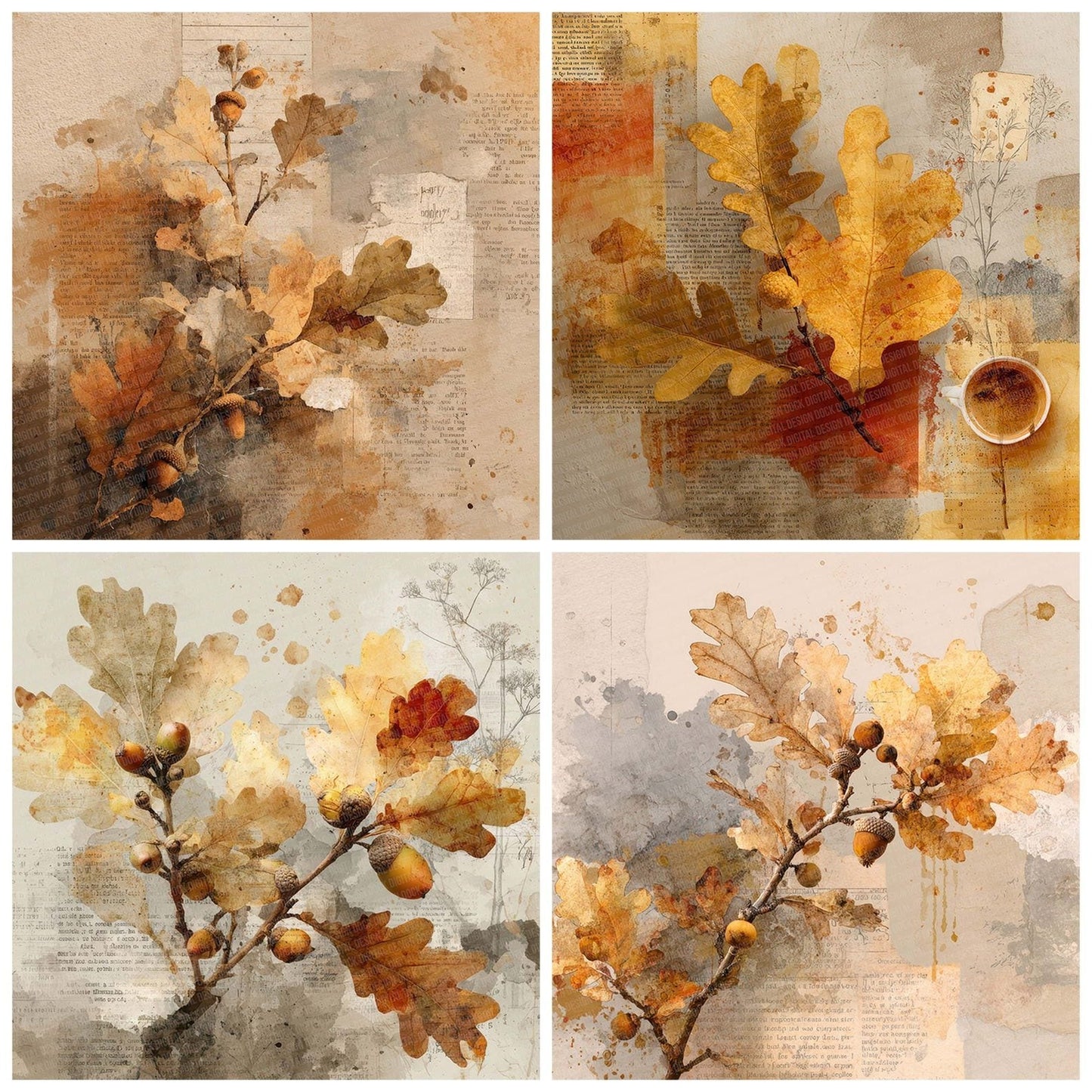 Gold Autumn Oak Journal Digital Paper Pack (DDD001880)