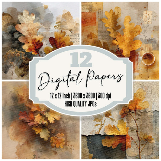 Gold Autumn Oak Journal Digital Paper Pack (DDD001880)