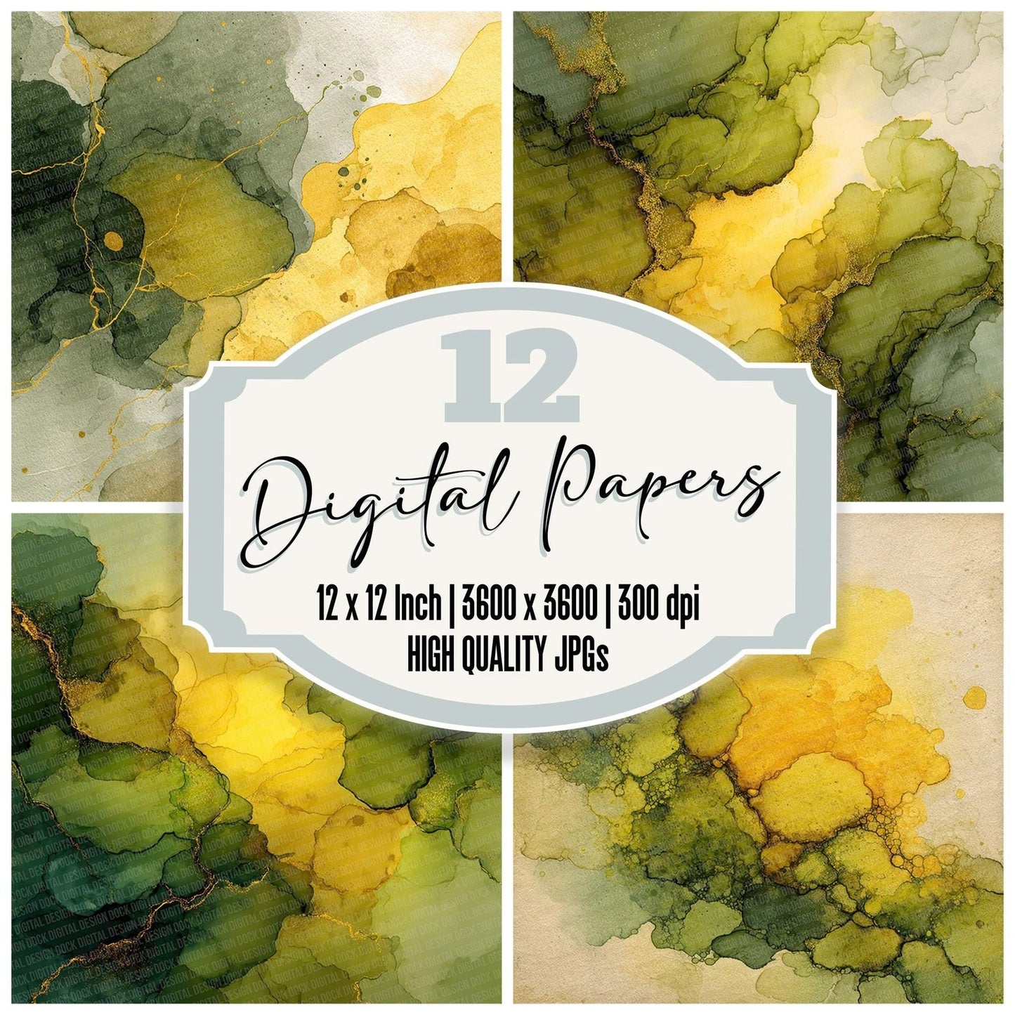 Gold Chartreuse Melt Digital Paper Pack (DDD001883)