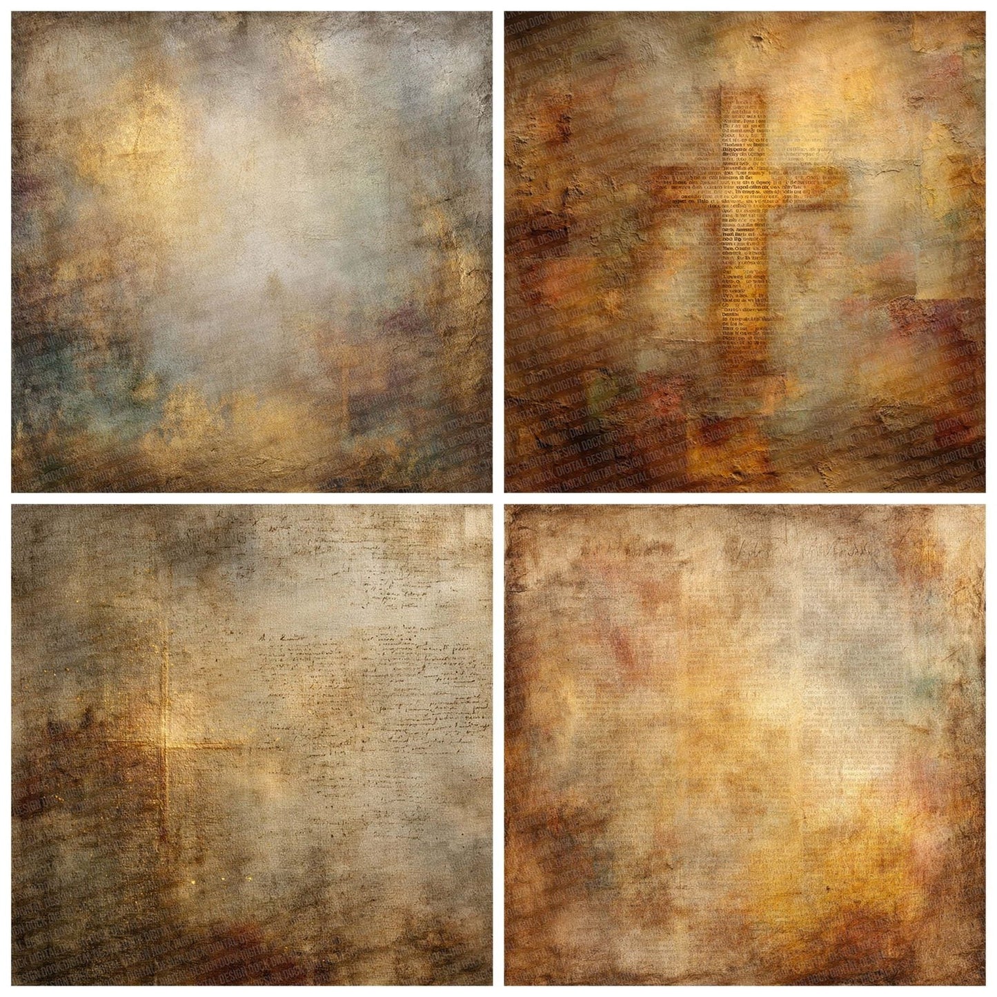 Gold Ivory Christian Sacred Layers Digital Paper Pack (DDD001887)