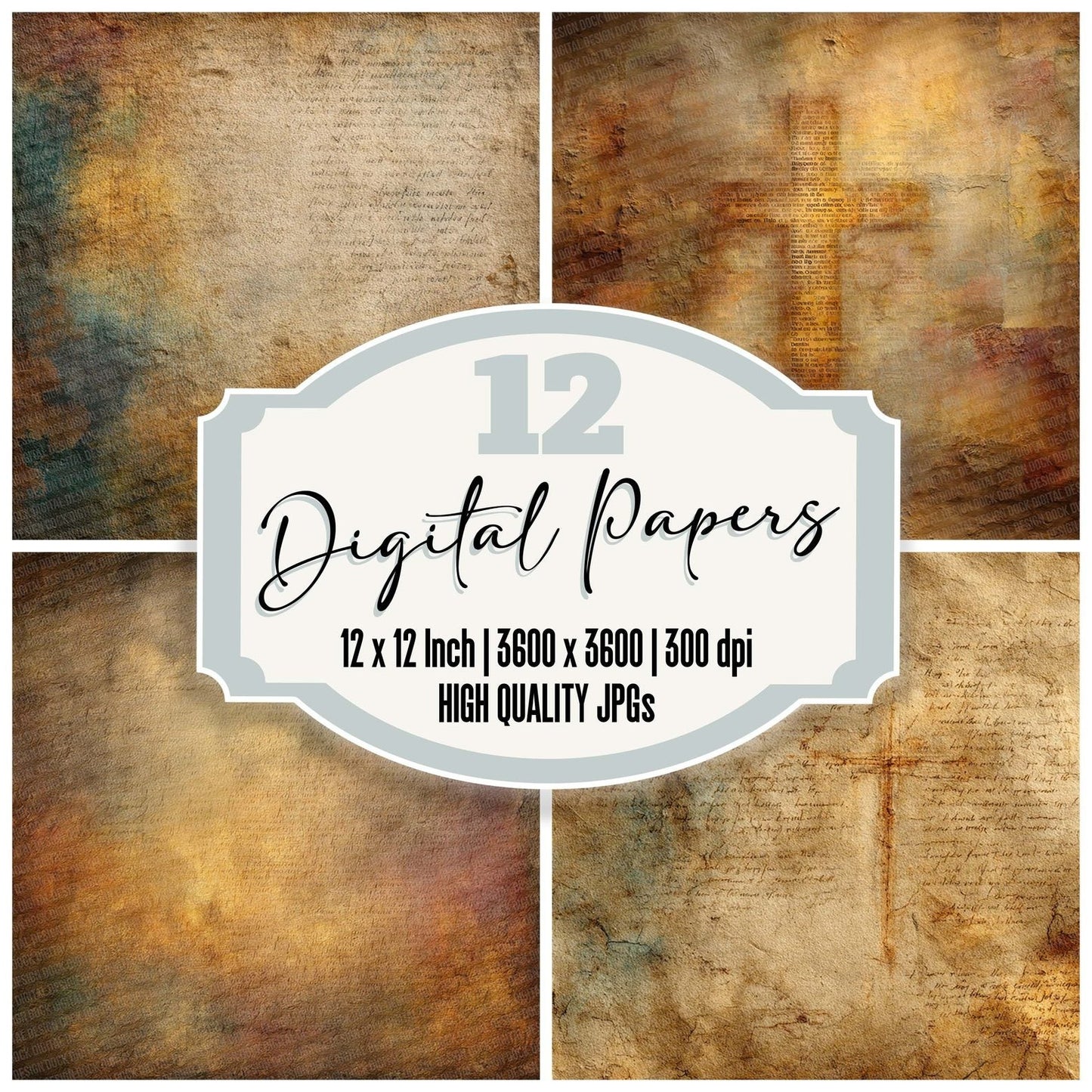Gold Ivory Christian Sacred Layers Digital Paper Pack (DDD001887)