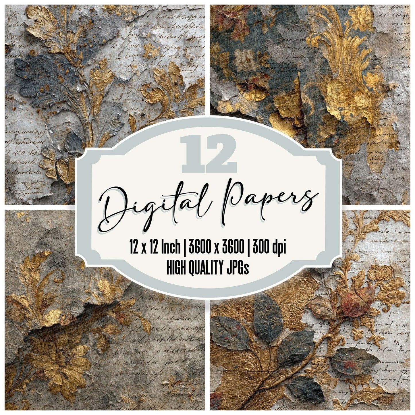 Gold Peel Script Digital Paper Pack (DDD001890)