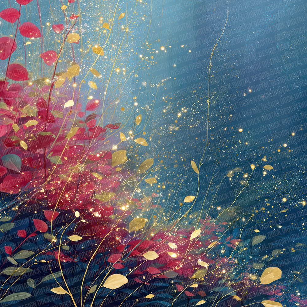 Gold Red Bloom Digital Paper Pack (DDD001891)