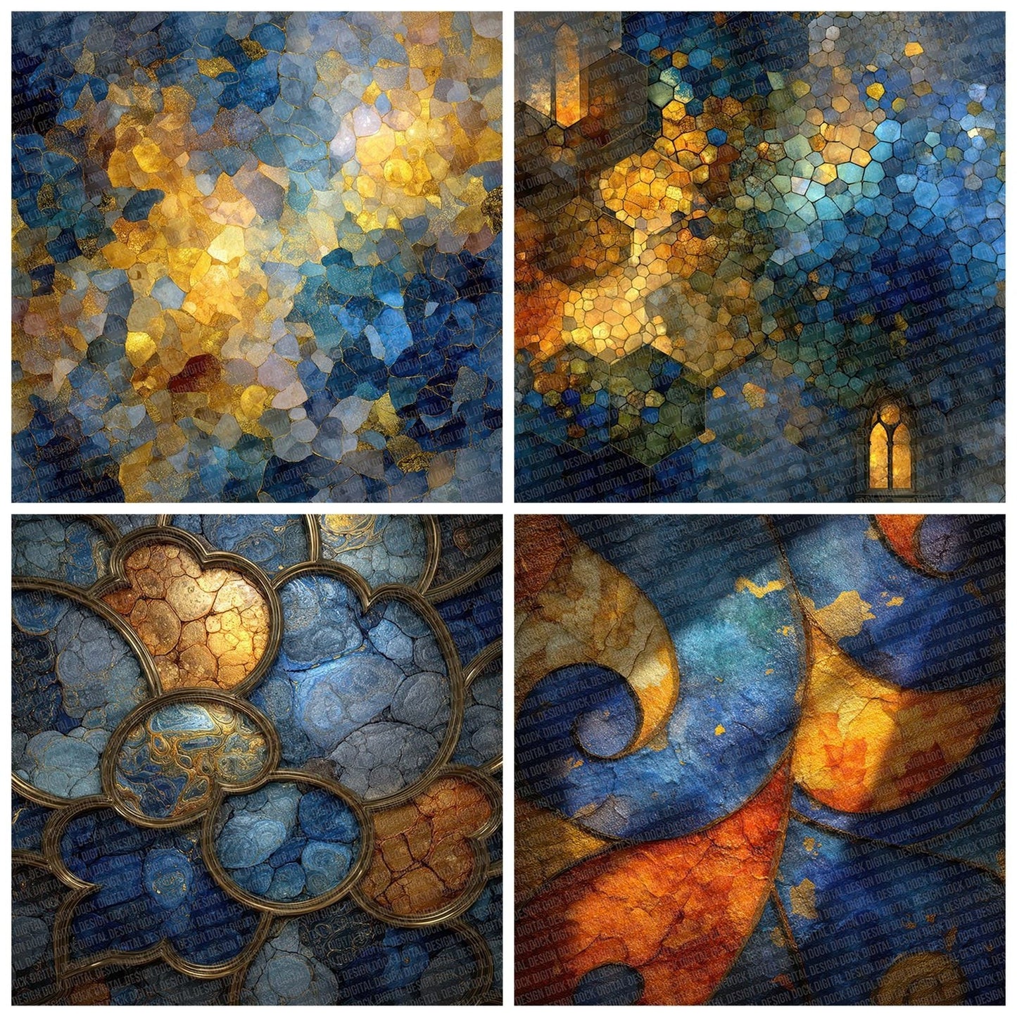 Gold Sapphire Glass Digital Paper Pack (DDD007654)