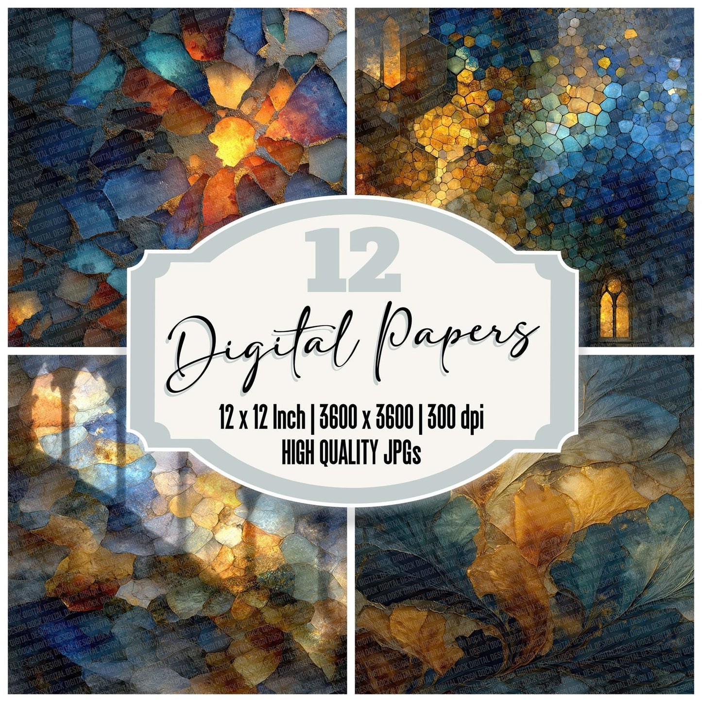 Gold Sapphire Glass Digital Paper Pack (DDD007654)