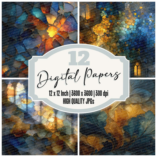 Gold Sapphire Glass Digital Paper Pack (DDD007654)
