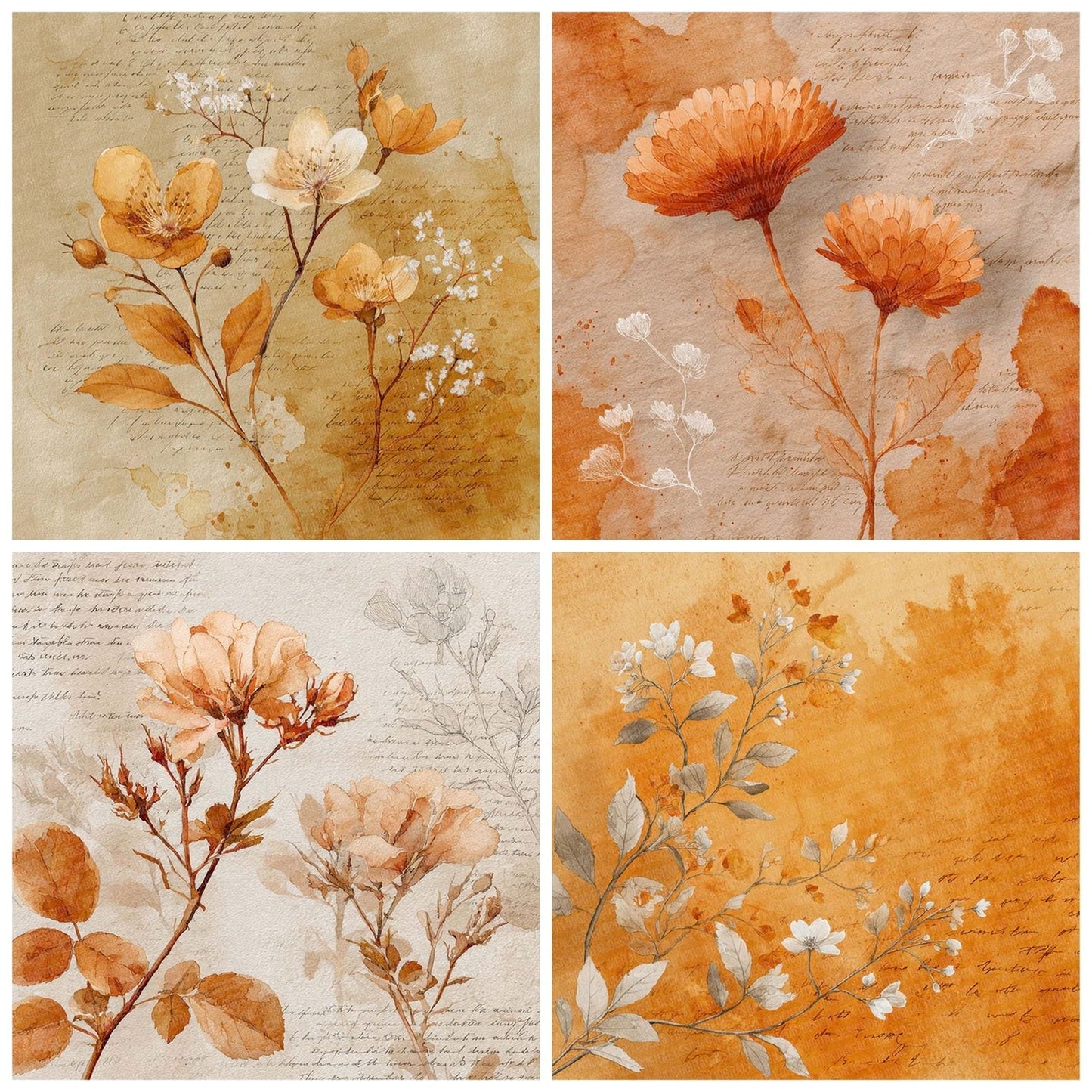 Golden Ochre Watercolour Wash Floral Digital Paper Pack (DDD001901)