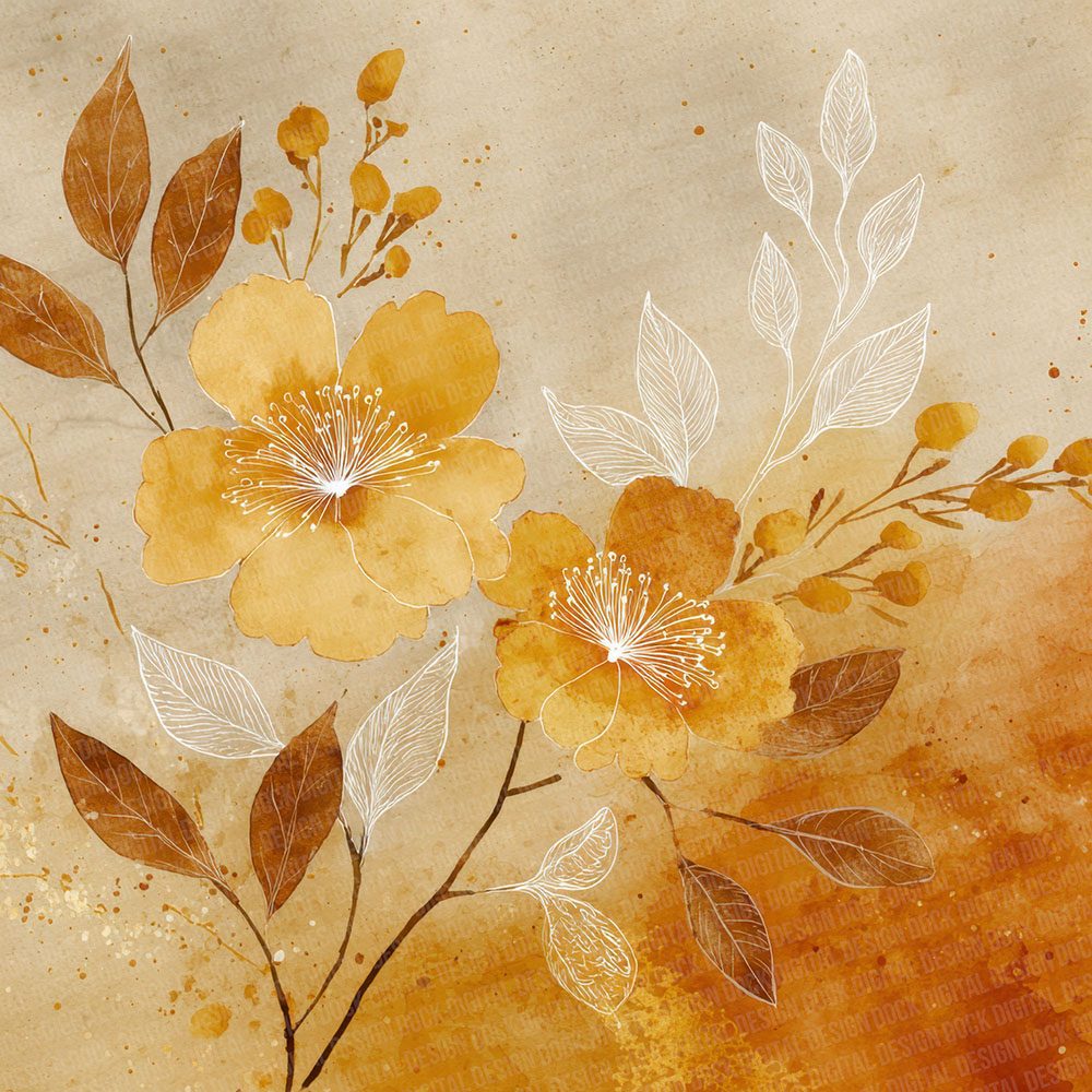 Golden Ochre Watercolour Wash Floral Digital Paper Pack (DDD001901)