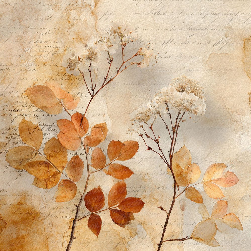 Golden Ochre Watercolour Wash Floral Digital Paper Pack (DDD001901)