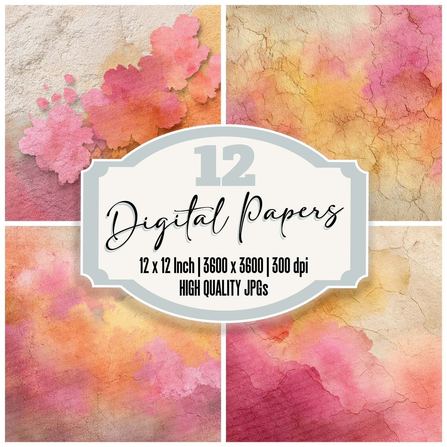Golden Watercolour Wash Rainbow Digital Paper Pack (DDD001903)
