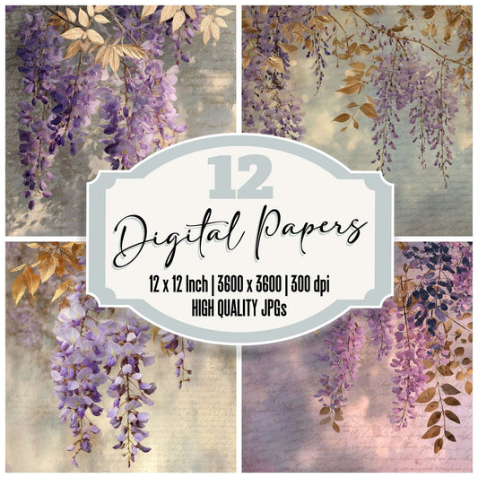 Golden Wisteria Script Digital Paper Pack (DDD001905)