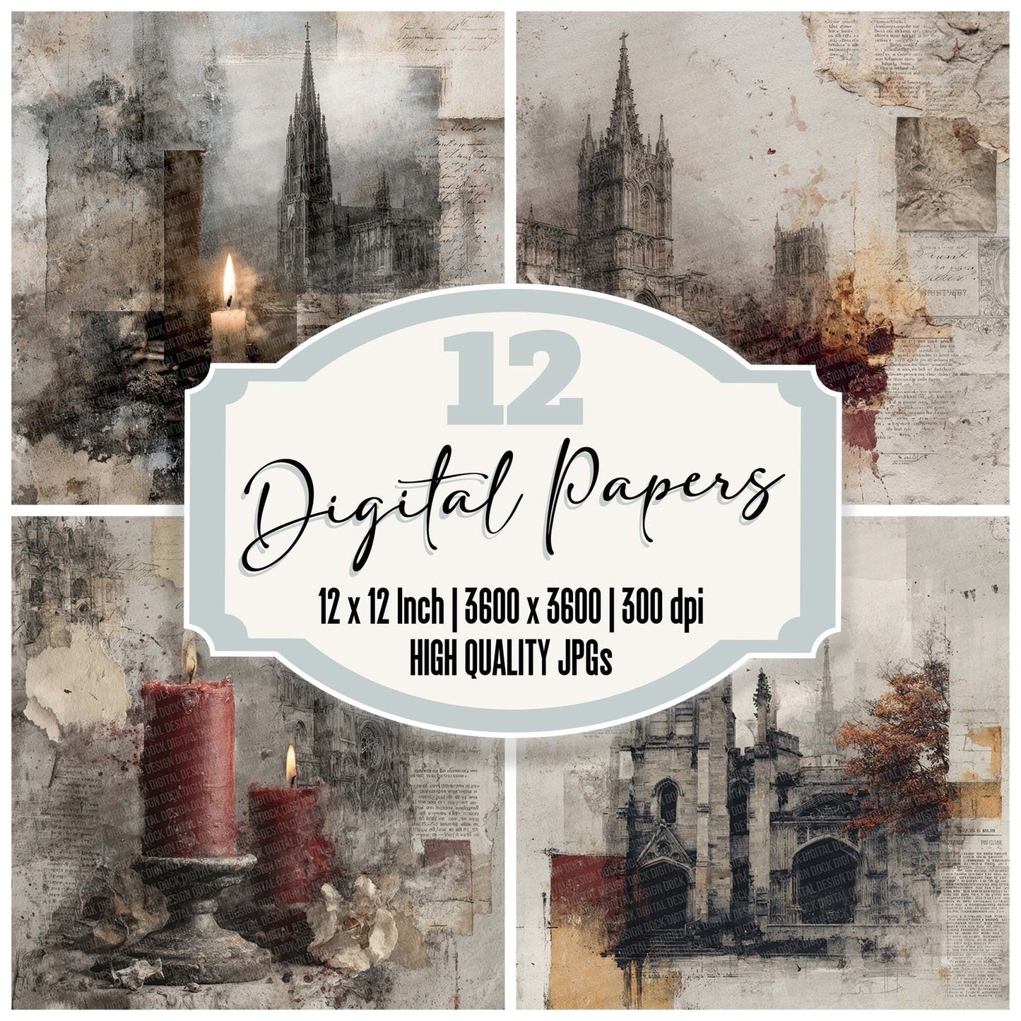 Gothic Chapel Scrap Digital Paper Pack (DDD001911)