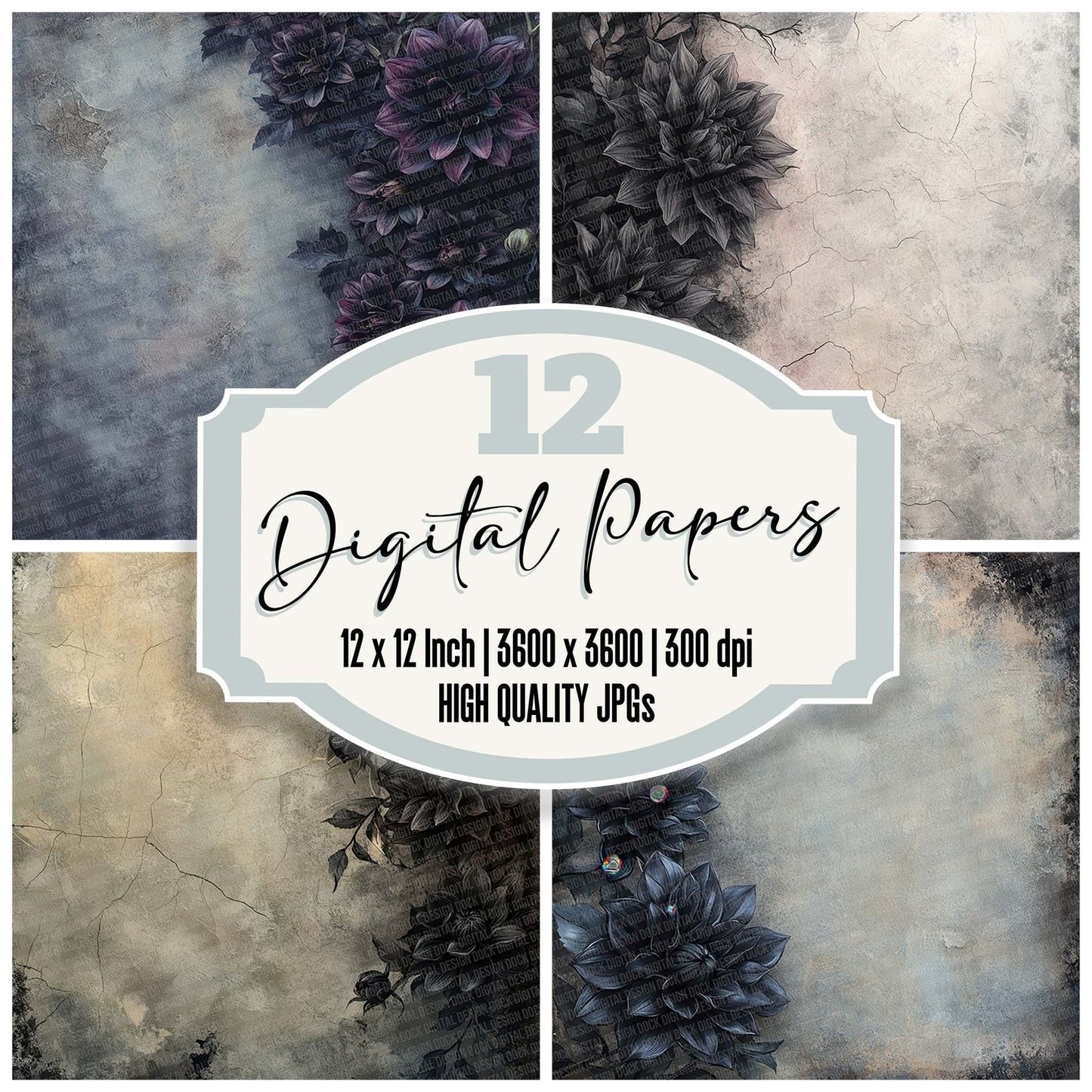 Gothic Dahlia Border Digital Paper Pack (DDD001912)