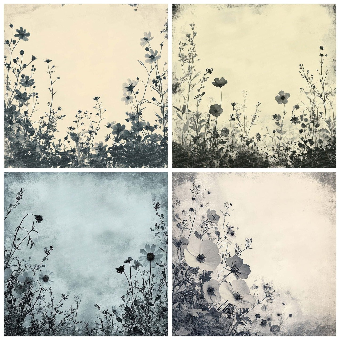 Grayscale Floral Collage Digital Paper Pack (DDD001939)