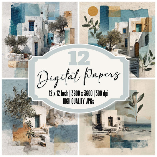 Greek Island Collage Digital Paper Pack (DDD001942)