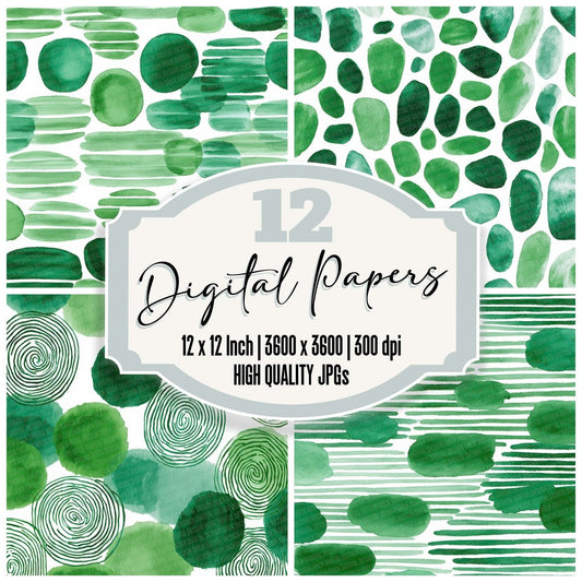 Green Watercolor Abstract Digital Paper Pack (DDD001945)
