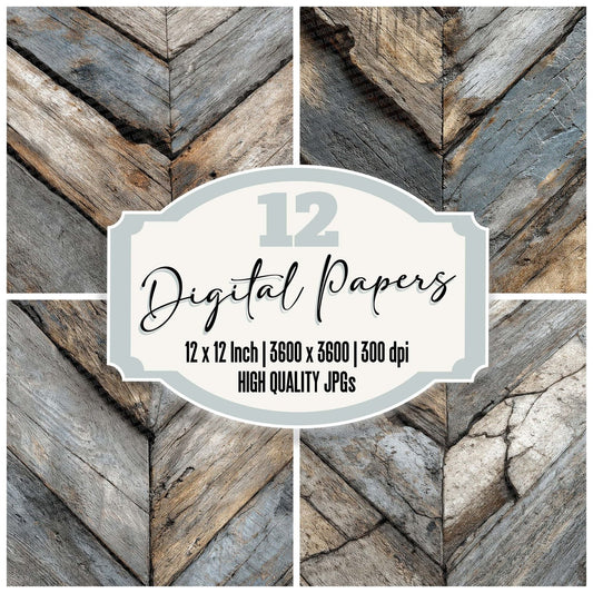 Grey Chevron Wood Floor Pattern Digital Paper Pack (DDD001946)