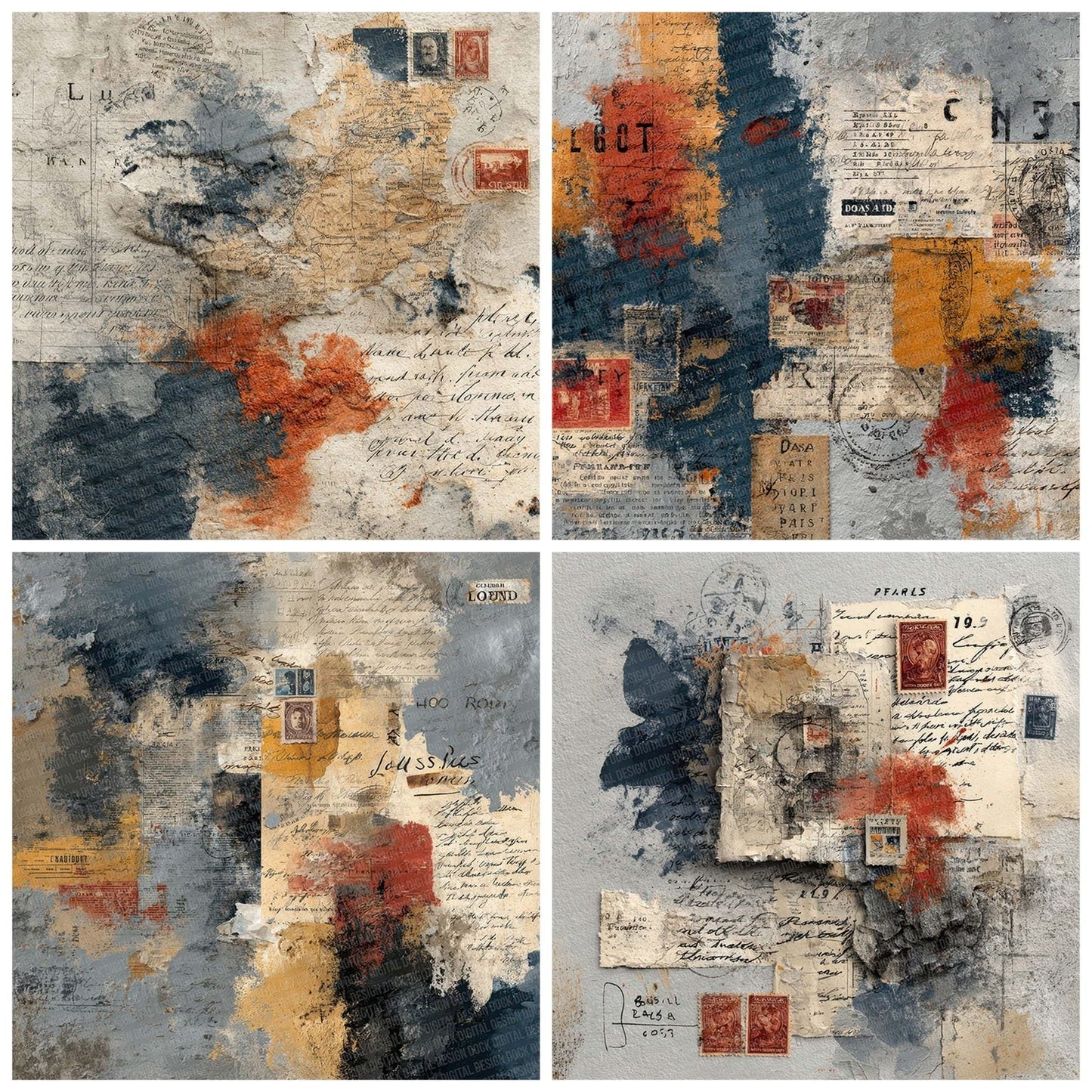 Grunge Map Collage Digital Paper Pack (DDD001960)