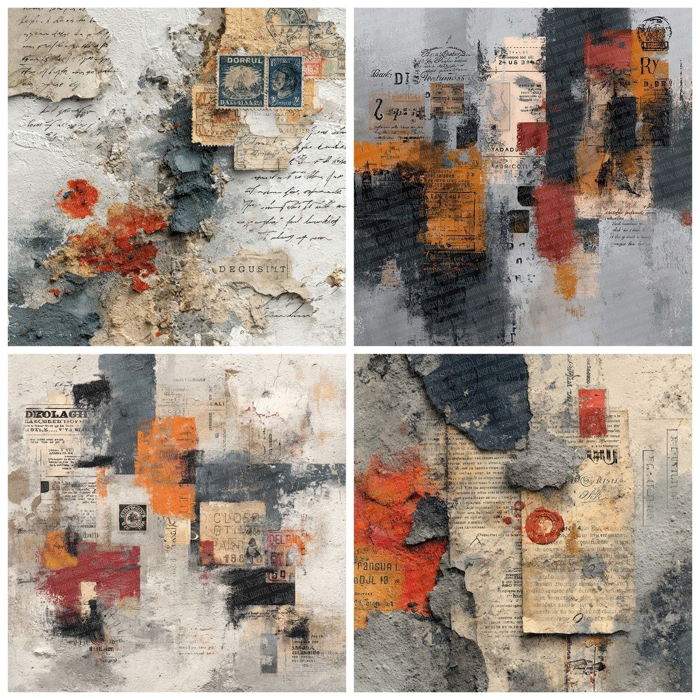 Grunge Map Collage Digital Paper Pack (DDD001960)