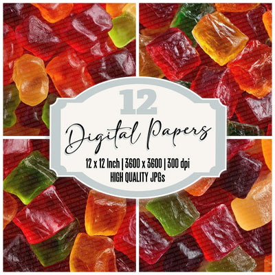 Gummy Candy Texture digital paper pack cover showing four of the 12 papers