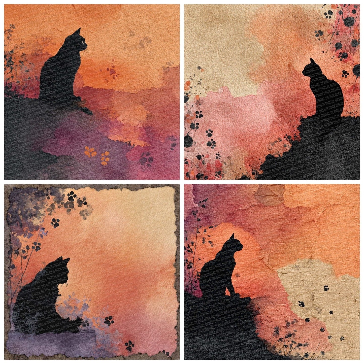 Halloween Black Cat Fade Digital Paper Pack (DDD001970)