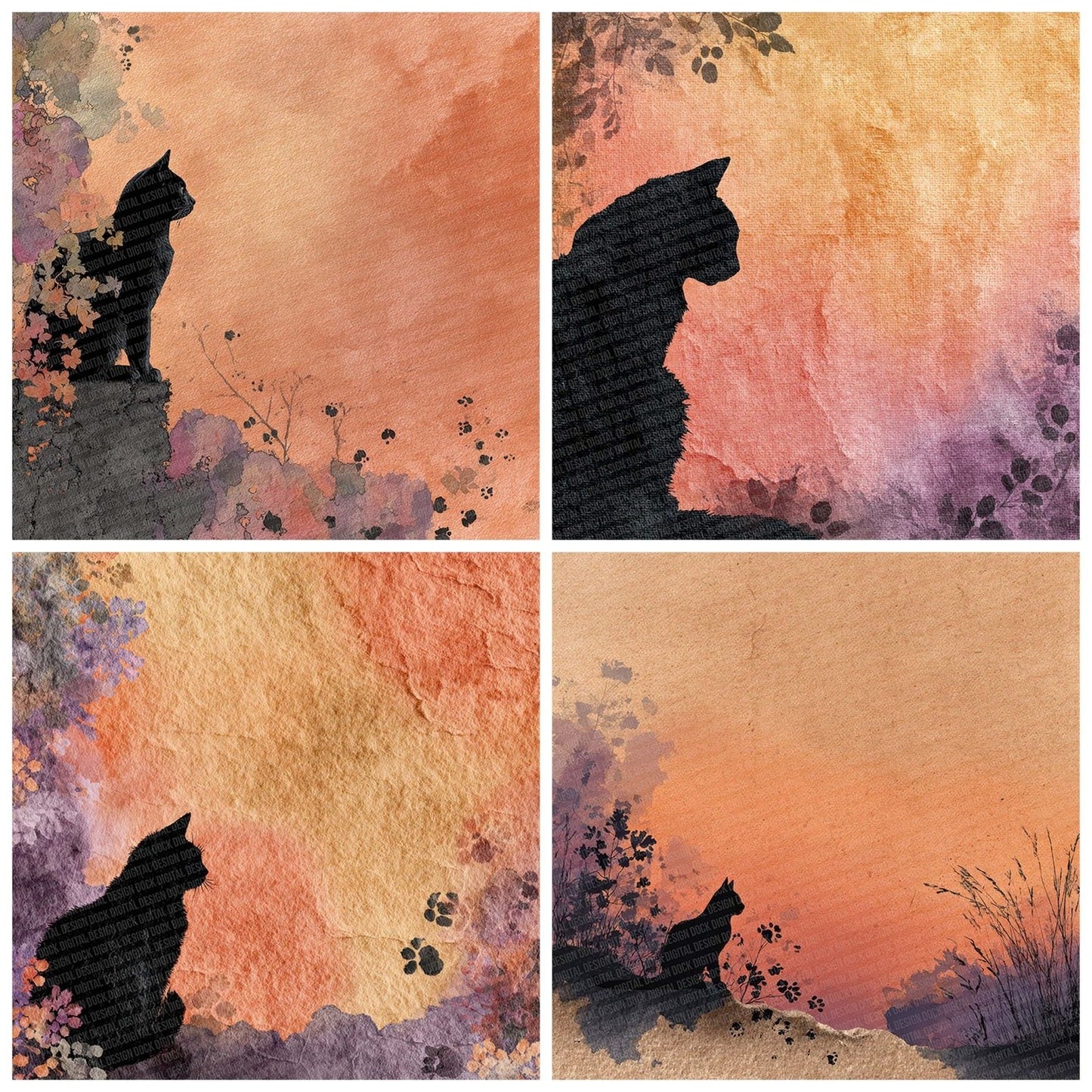 Halloween Black Cat Fade Digital Paper Pack (DDD001970)
