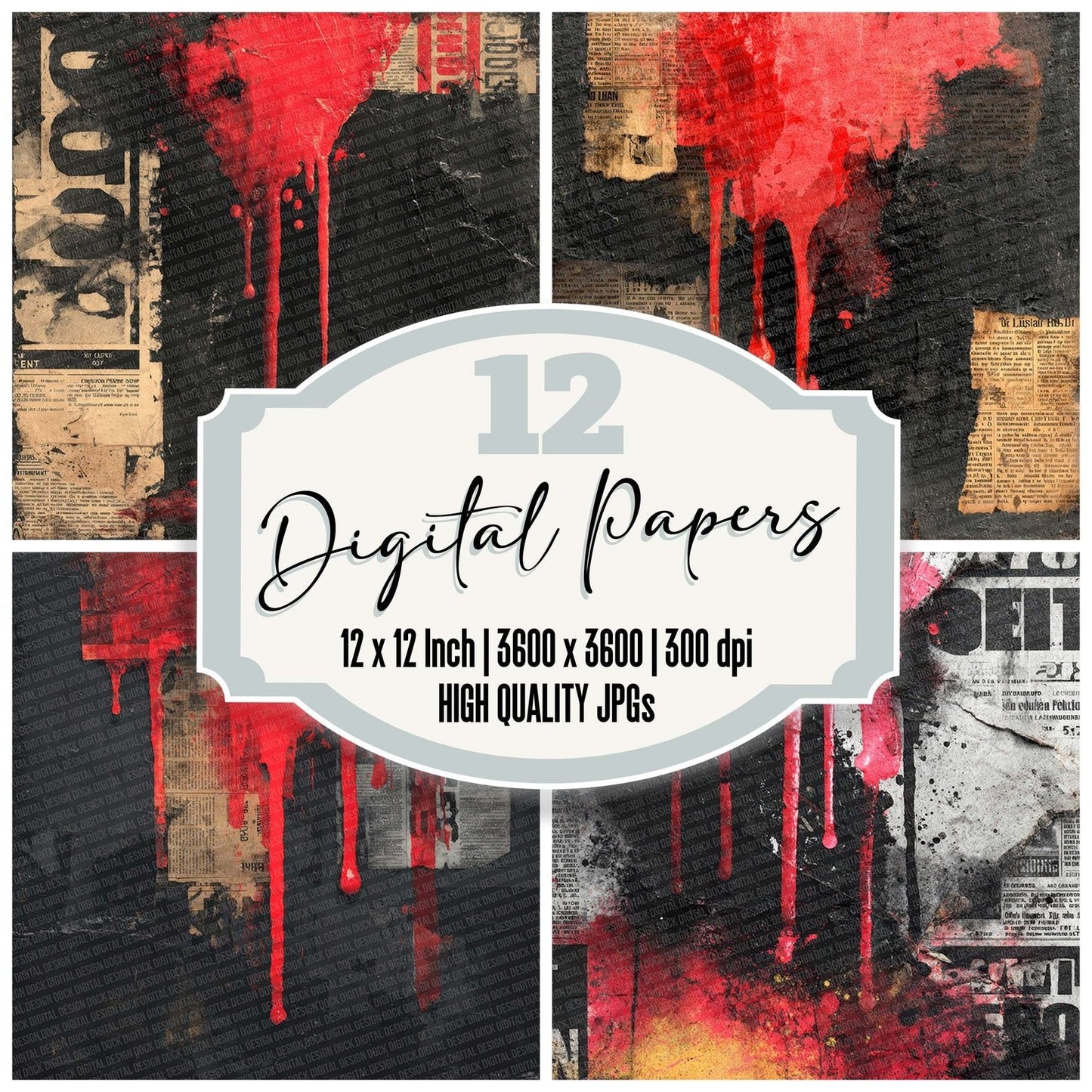 Halloween Blood Black Fade Digital Paper Pack (DDD001971)