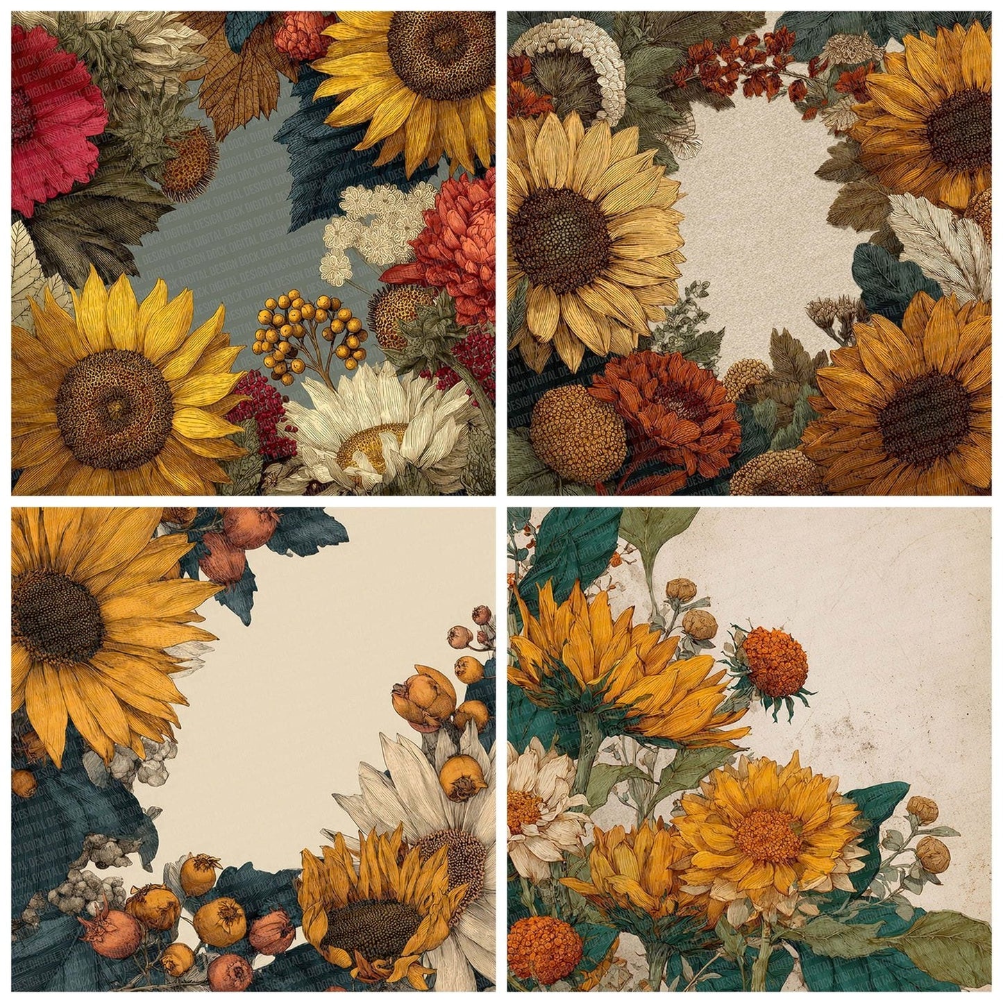 Harvest Sunflower Border Digital Paper Pack (DDD001996)