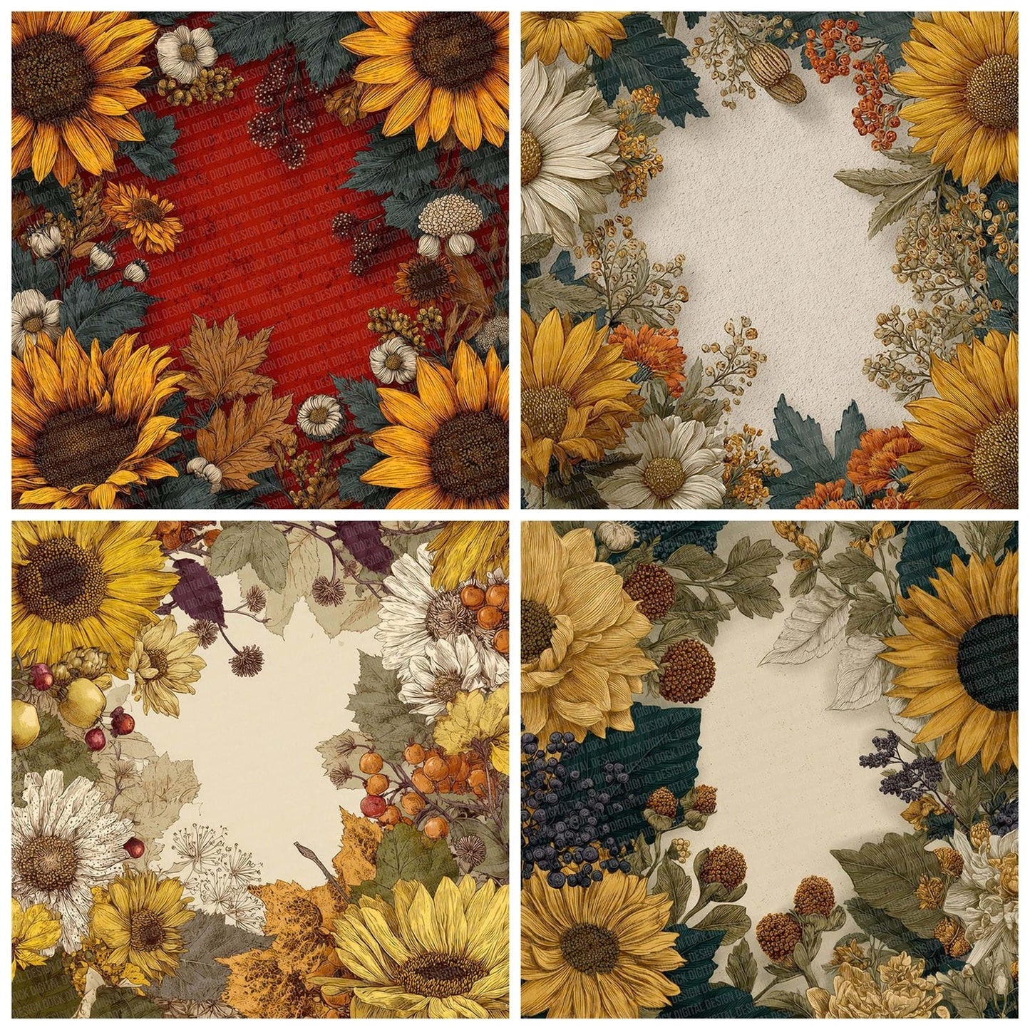 Harvest Sunflower Border Digital Paper Pack (DDD001996)