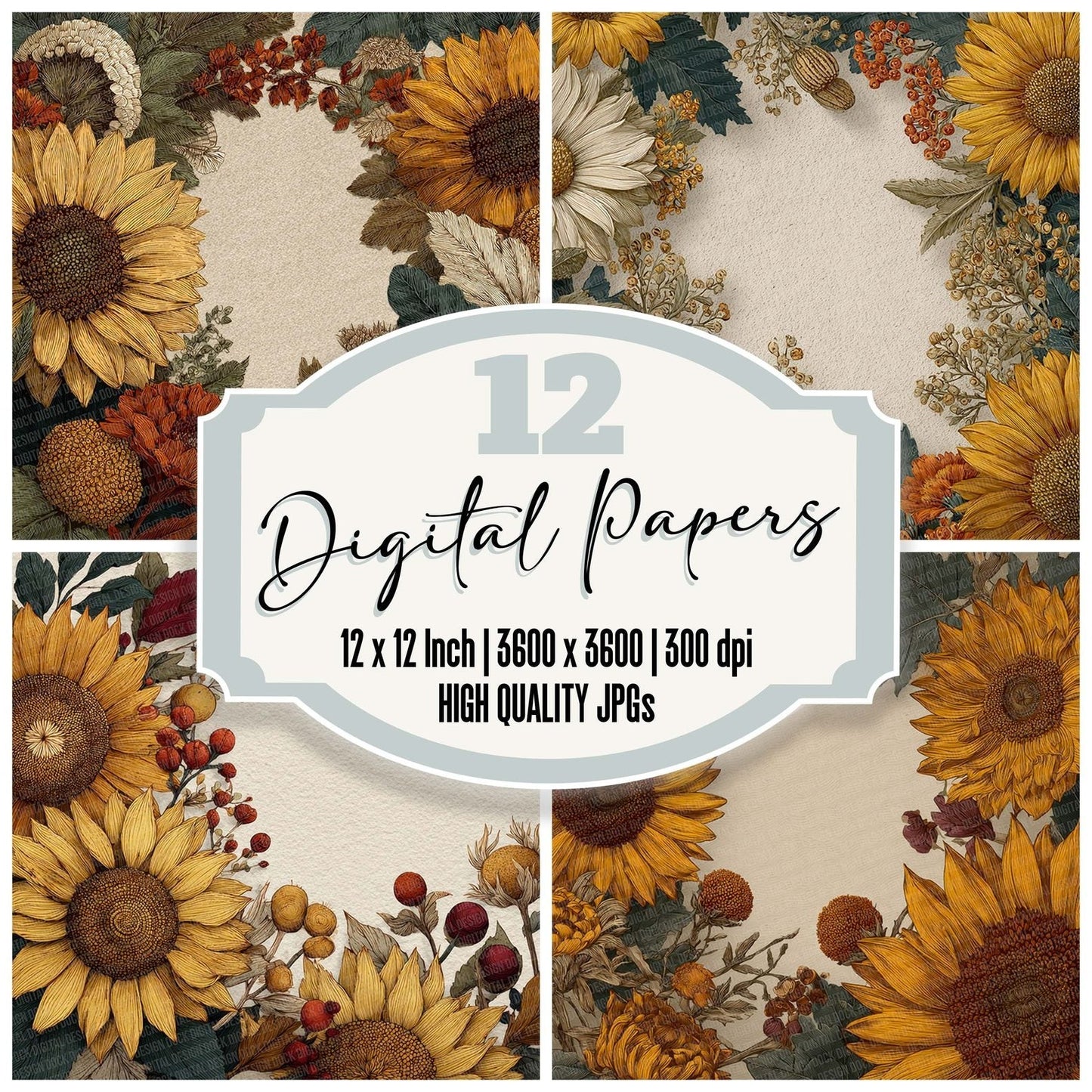 Harvest Sunflower Border Digital Paper Pack (DDD001996)