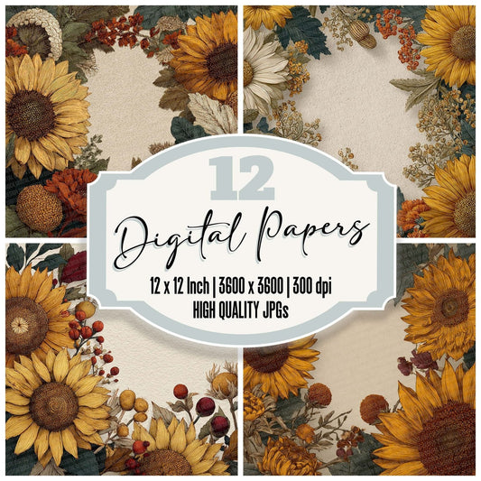 Harvest Sunflower Border Digital Paper Pack (DDD001996)