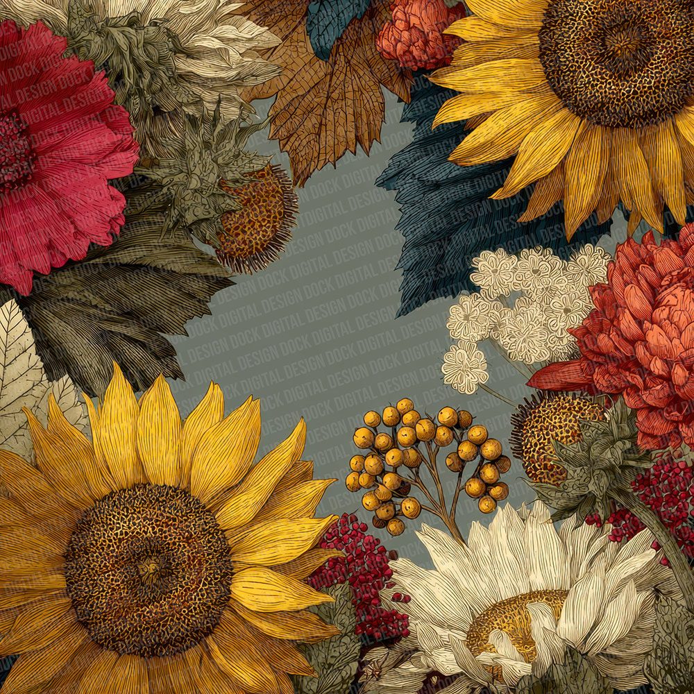 Harvest Sunflower Border Digital Paper Pack (DDD001996)
