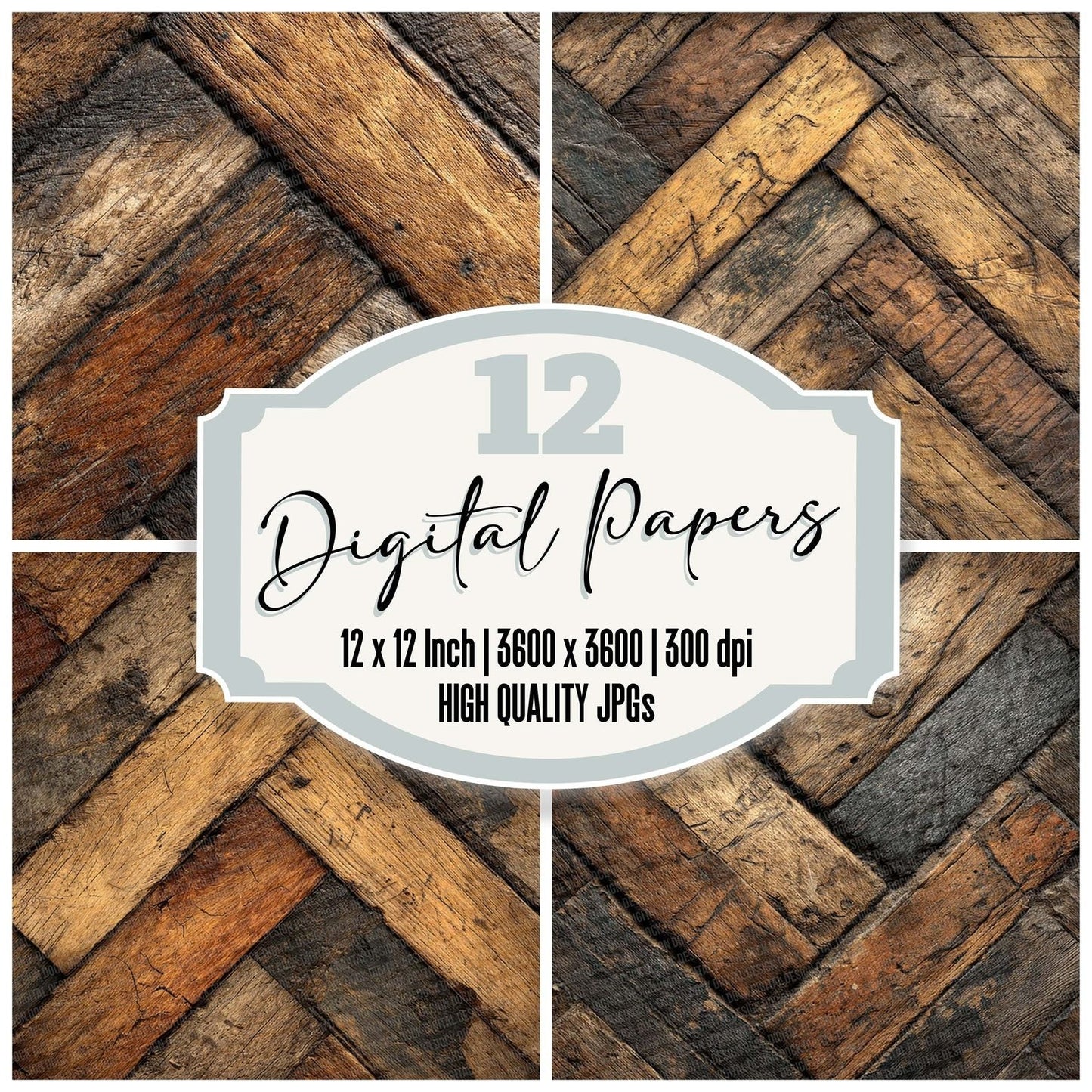 Herringbone Oak Wood Floor Pattern Digital Paper Pack (DDD002011)