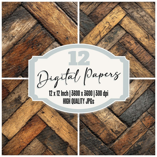 Herringbone Oak Wood Floor Pattern Digital Paper Pack (DDD002011)