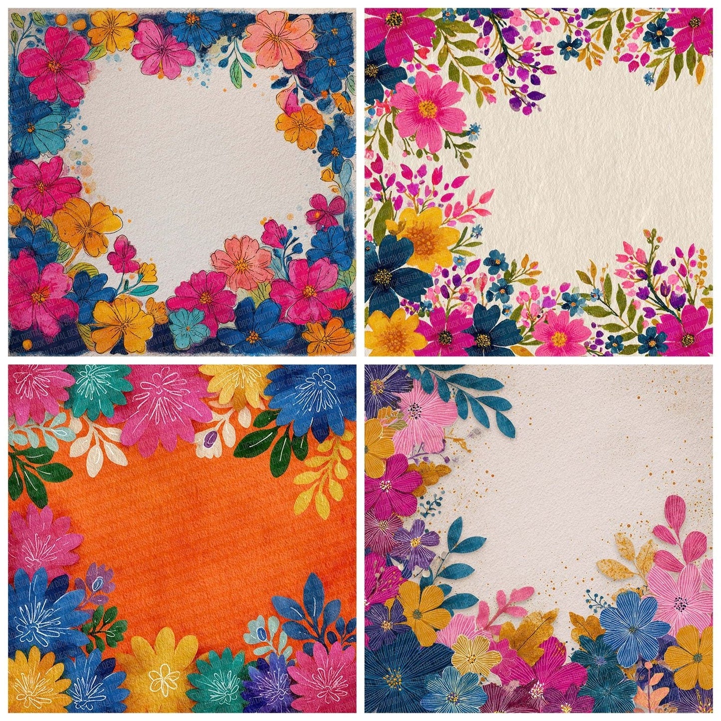 Holi Floral Border Digital Paper Pack (DDD002023)