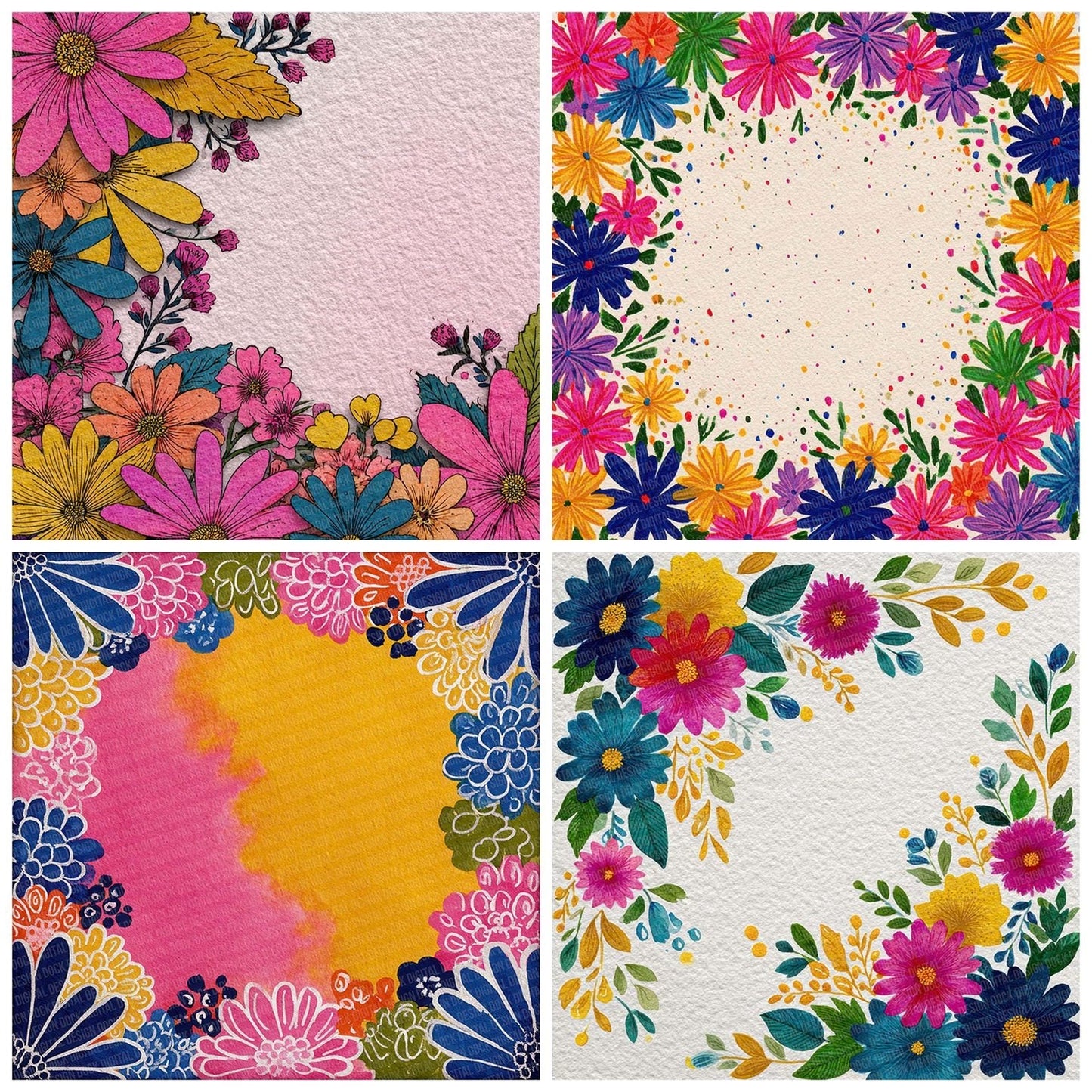 Holi Floral Border Digital Paper Pack (DDD002023)